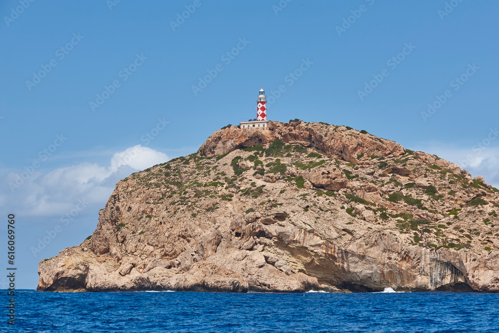 Picturesque lighthouse in Cabrera island. Mediterranean shoreline. Balearic islands. Spain