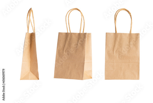 Paper bag from different sides on a transparent background.