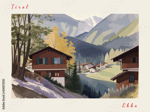 Ebbs: Postcard design with a scene in Austria and the city name Ebbs