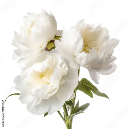 Bouquet of white peonies. Isolated on transparent background. KI.