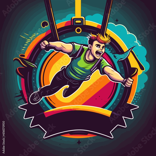 Bungee jumps, extreme and fun sport. Cartoon vector illustration