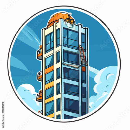 Window cleaning on high rise buildings. Dangerous work at heights on buildings.