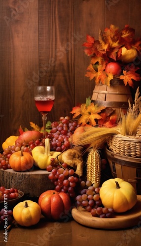 Autumn Thanksgiving Colorful Setting Background  vertical orientation. Generative ai