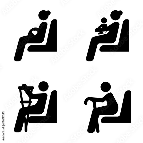 Silhouette icons: Priority Seating in Public Transport