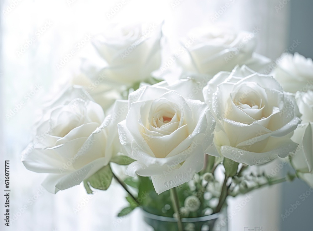 White roses bouquet, white roses close up created with Generative AI technology White roses bouquet, white roses close up created with Generative AI technology