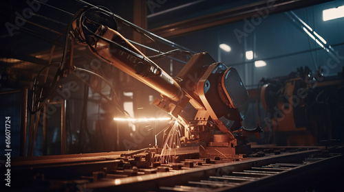 ai generated illustration close-up of spot welding robot with sparks flying