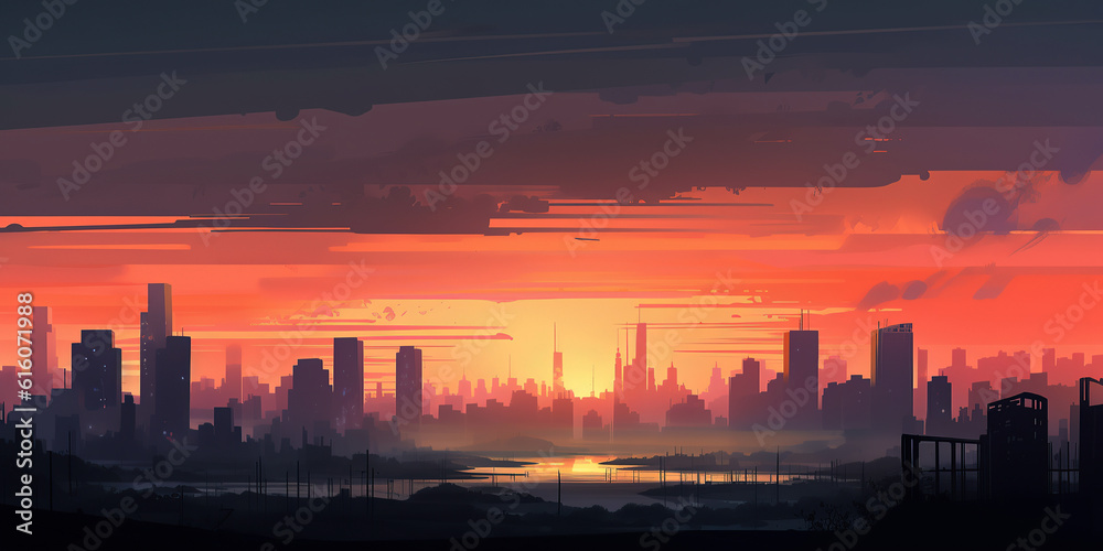 ai generated illustration City Sunset Background