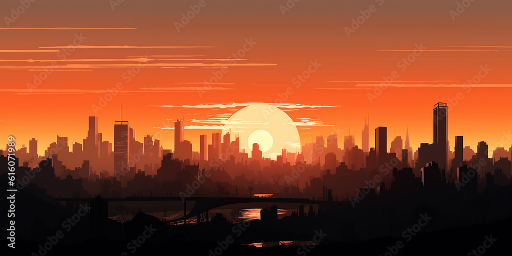 ai generated illustration City Sunset Background