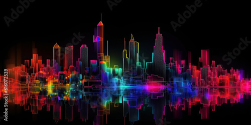 ai generated  Illustration night city landscape concept. neon Light glowing on dark scene
