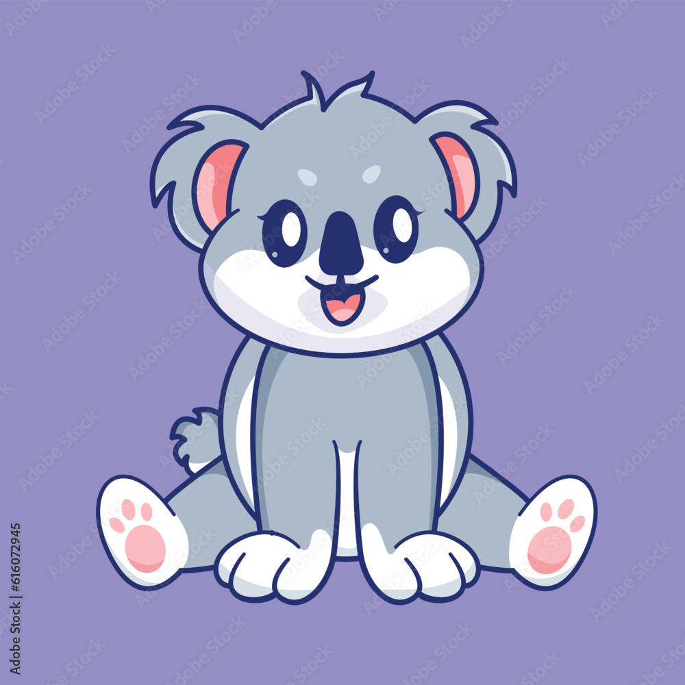 Obraz premium Cute Koala Sat Down illustration isolated in flat background. animal icon concept isolated. flat cartoon style