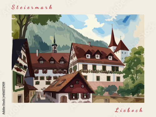 Lieboch: Postcard design with a scene in Austria and the city name Lieboch photo