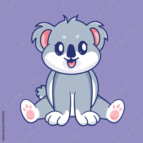  Cute Koala Sat Down illustration isolated in flat background. animal icon concept isolated. flat cartoon style