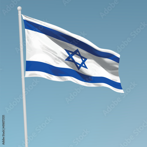 Waving flag of Israel on flagpole. Template for independence day