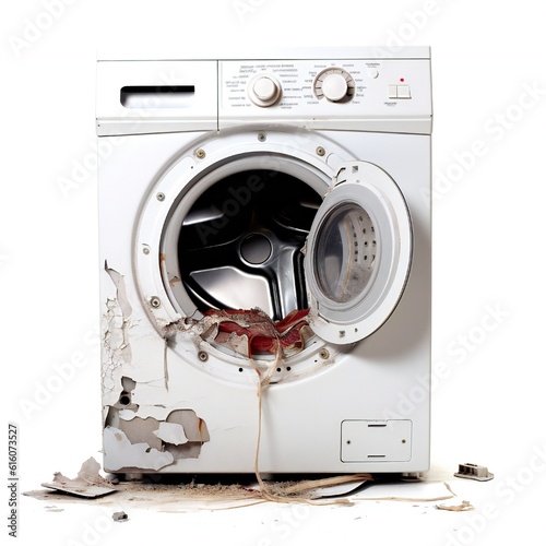 Broken washing machine on white background Generative AI