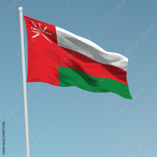 Waving flag of Oman on flagpole. Template for independence day