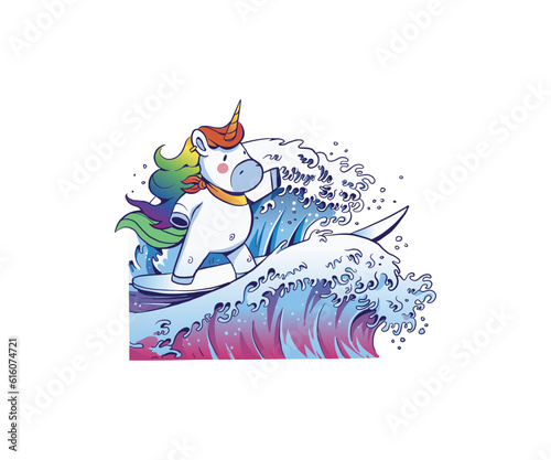 Photography Cooles Einhorn surft Welle - Vektor