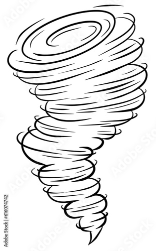 Tornado whirlwind vector icon. Storm hurricane silhouette illustration. Swirl air cyclone weather spiral symbol. Nature disaster black line vortex isolated on white background.