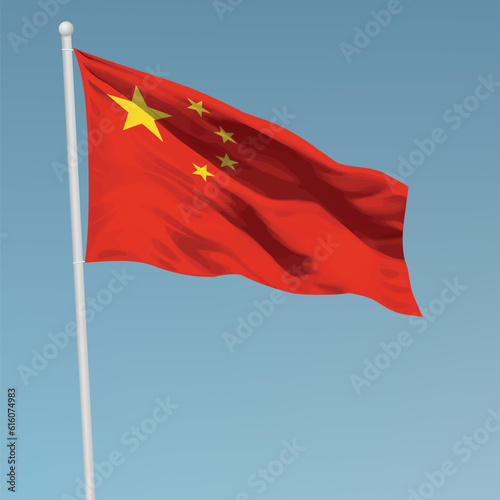 Waving flag of China on flagpole. Template for independence day
