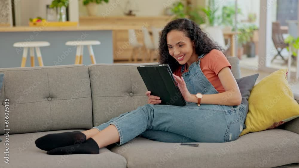House, online shopping and woman with a tablet, credit card and excited with ecommerce, transaction and payment. Female person, home or girl on a couch, technology and banking with savings or invest House, online shopping and woman with a tablet, credit card and excited with ecommerce, transaction and payment. Female person, home or girl on a couch, technology and banking with savings or invest
