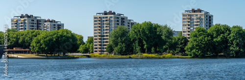 Photography Panorama of lake Sloterplas and Osdorp neighbourhood in Amsterdam West, The Neth