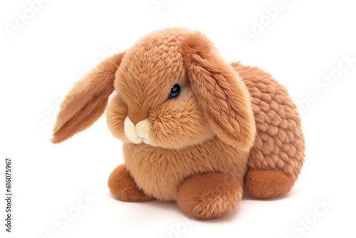 Cute bunny rabbit stuffed toy isolated on white, illustration generative AI