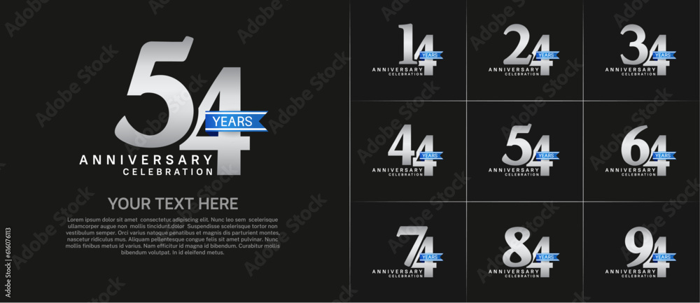 set of anniversary logo with silver number and blue ribbon can be use for celebration set of anniversary logo with silver number and blue ribbon can be use for celebration
