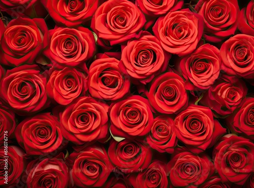 Natural red roses background created with Generative AI technology