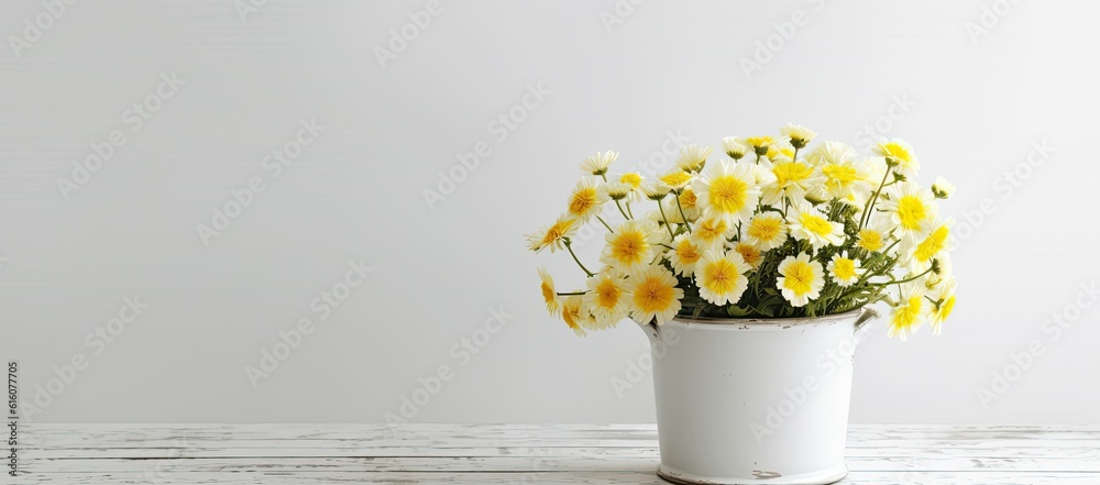 bouquet of fresh flowers on a wooden table. Neutral trendy colors interior decoration .