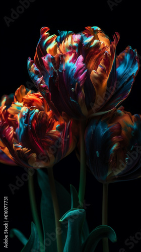 colourful tulip on black background