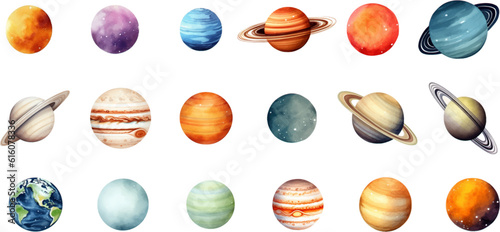 planets set in the style of photo-realistic compositions, rtx on, realistic watercolor paintings, lightbox, saturno butto, transcendent