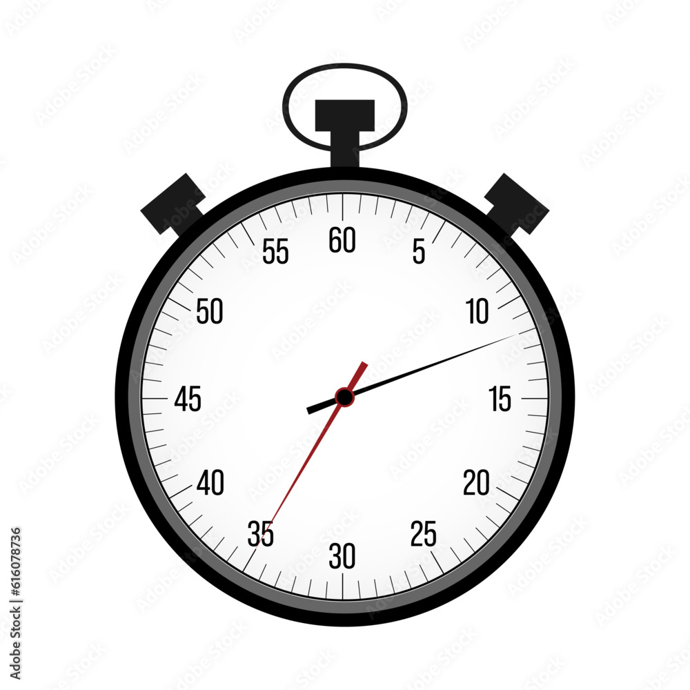 Flat stopwatch with numbers and arrows. Vector illustration isolated on white background Flat stopwatch with numbers and arrows. Vector illustration isolated on white background