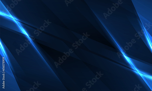 Dark blue abstract background with geometric dynamic glowing diagonal lines. Vector abstract background.