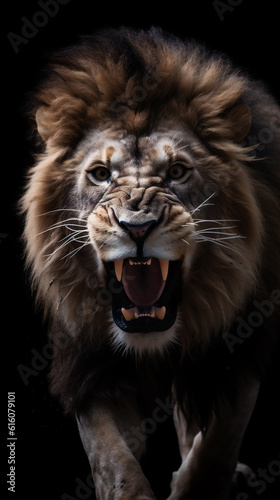 portrait of a Roaring lion closeup