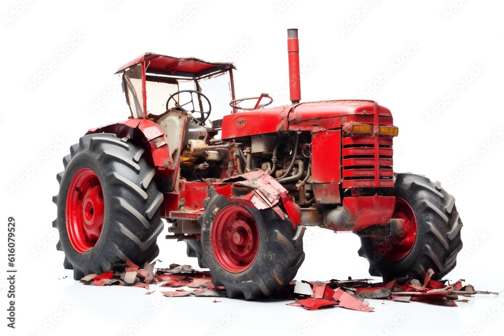 Obraz premium Disabled old tractor on white background Generative AI