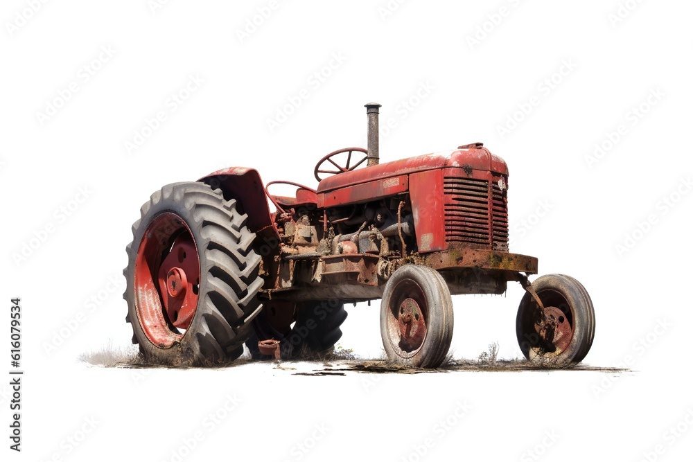 Obraz premium Disabled old tractor on white background Generative AI
