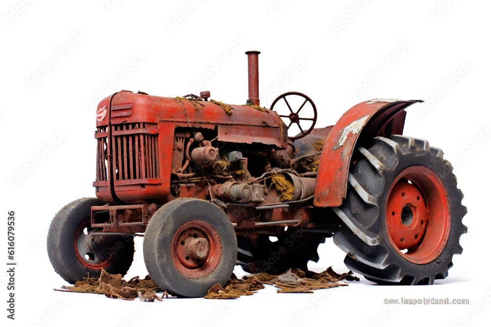 Disabled old tractor on white background Generative AI Disabled old tractor on white background Generative AI