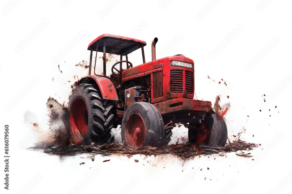 Disabled old tractor on white background Generative AI