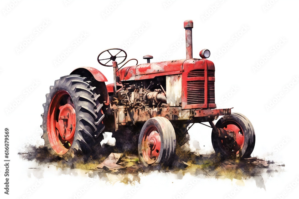 Disabled old tractor on white background Generative AI Disabled old tractor on white background Generative AI