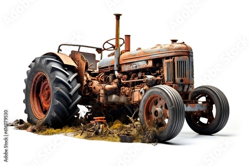 Disabled old tractor on white background Generative AI