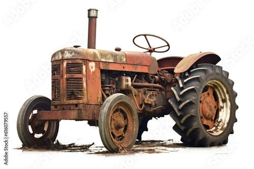 Disabled old tractor on white background Generative AI