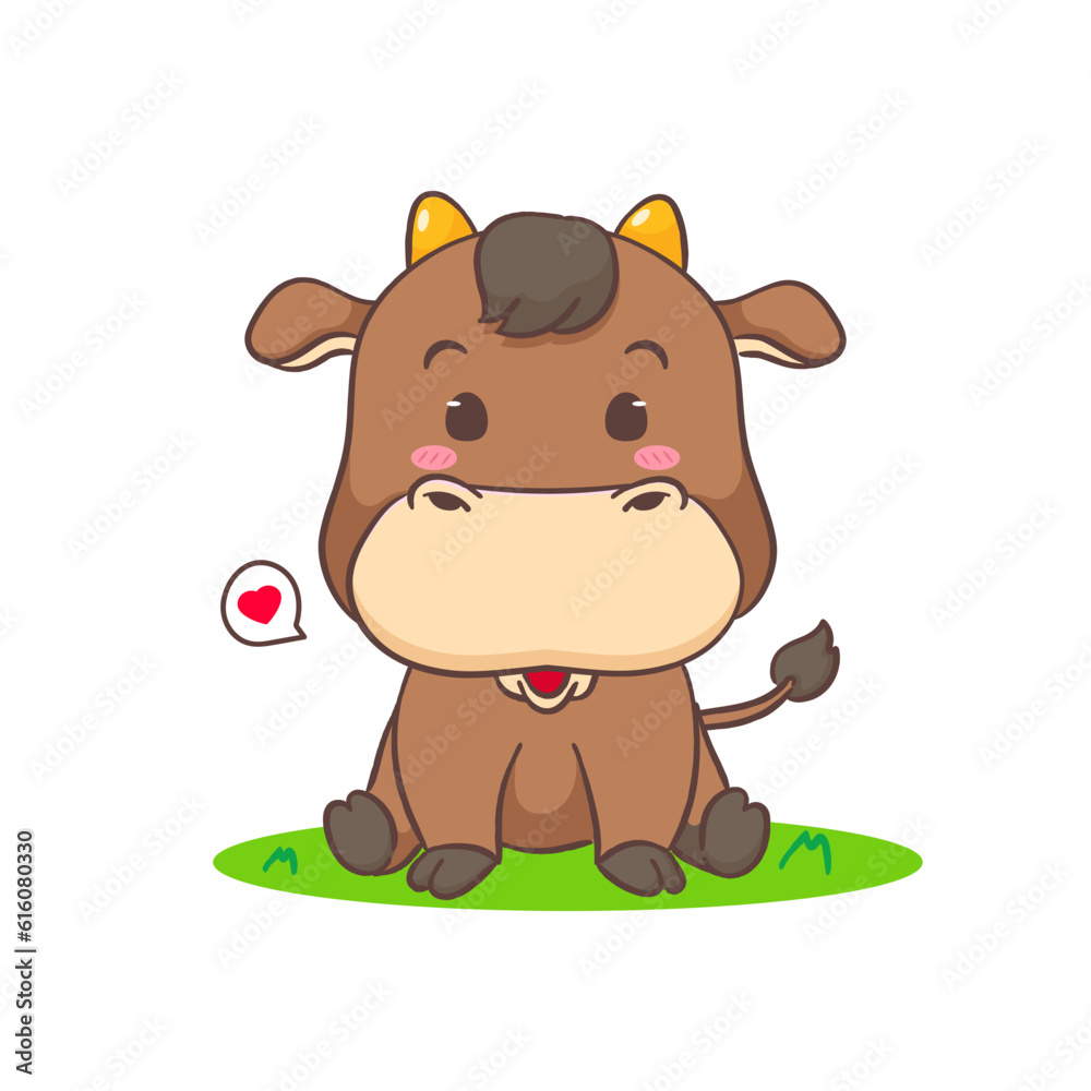 Cute Ox sitting cartoon character. Adorable animal concept design. Isolated white background. Vector illustration Cute Ox sitting cartoon character. Adorable animal concept design. Isolated white background. Vector illustration