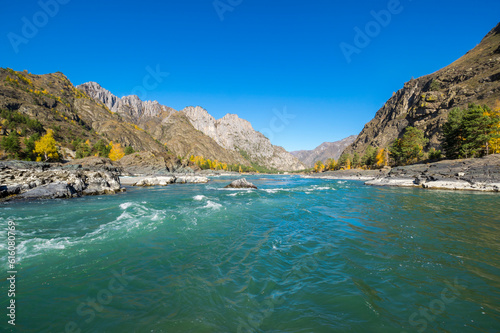 View of river Katun and Altay mountains