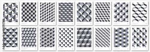 Big set Isometric geometric patterns gray cubes. Endless cubic background, seamless texture, vector illustration