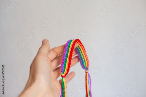 rainbow crochet handmade bracelet. Celebrating Pride month with symbol colors of lgbt