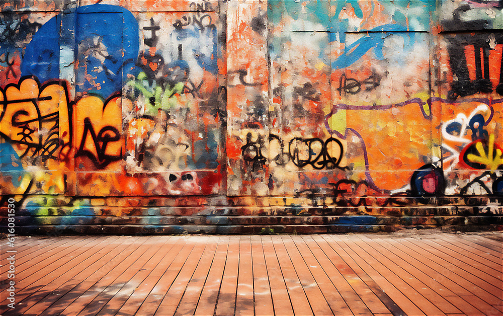 Fototapeta premium Urban colourful Graffiti Wall Backdrop. Ai generative