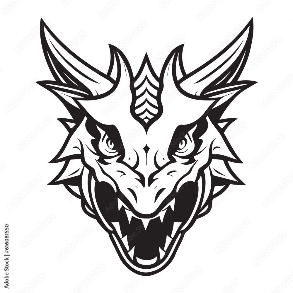 Dragon head black and white vector icon Dragon head black and white vector icon
