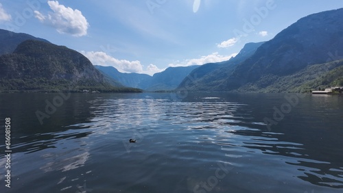Wallpaper Mural Beautiful landscape with mountain, blue sky clouds, lake in Hallstatt town, Austria Torontodigital.ca