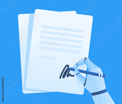 AI Document Signing Authentication and Automation Vector Concept Artificial Intelligence Robot Signing Contract Execution Illustration