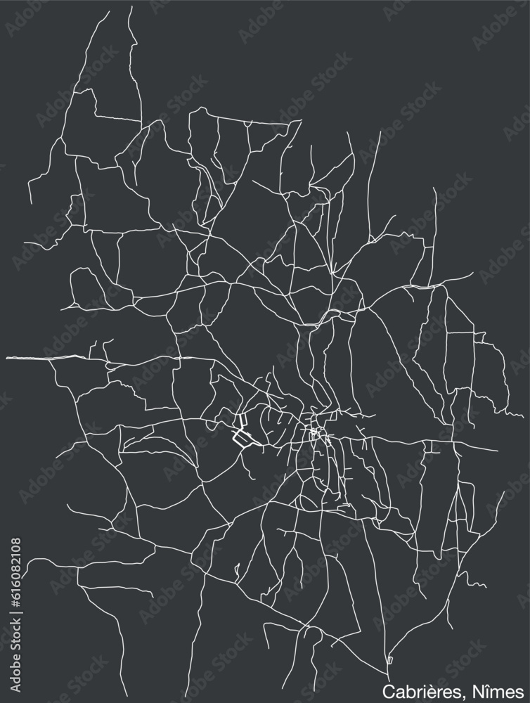 Detailed hand-drawn navigational urban street roads map of the CABRIÈRES COMMUNE of the French city of NÎMES, France with vivid road lines and name tag on solid background