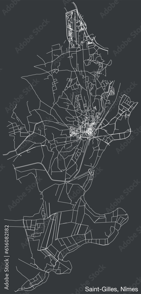 Detailed hand-drawn navigational urban street roads map of the SAINT-GILLES CANTON of the French city of NÎMES, France with vivid road lines and name tag on solid background